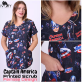 Female Captain America Printed Scrub