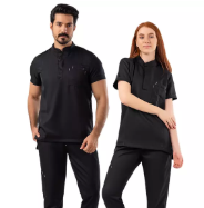 Black Half Collar Scrub