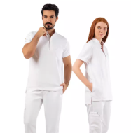 White Half Collar Scrub